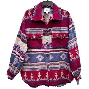 NEW Shero Women's Large Aztec Print Shacket Pockets Raw Hem
Southwestern